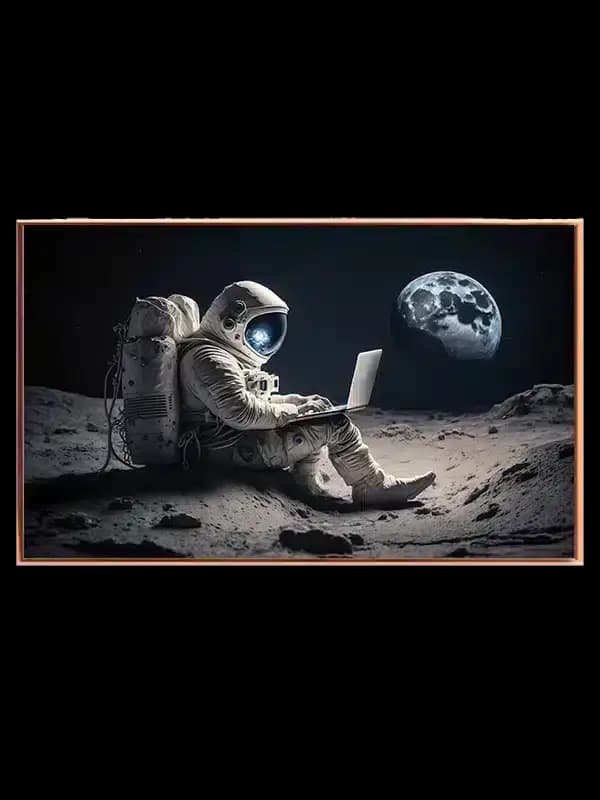 Astronaut med Laptop på Månen