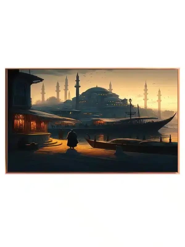 Sunset Harbor With Silhouettes