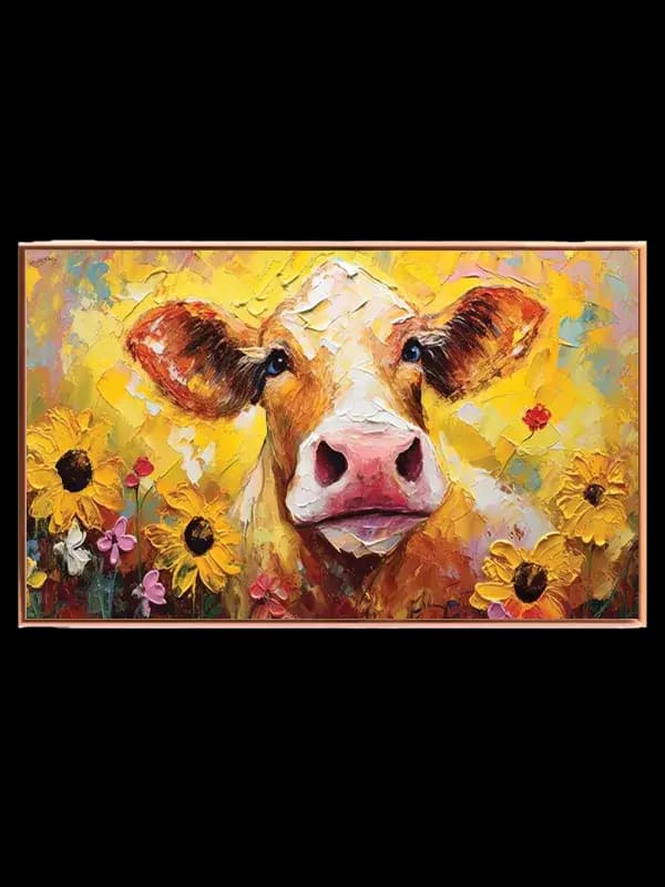 Playful Cow Among Sunflowers Plakat