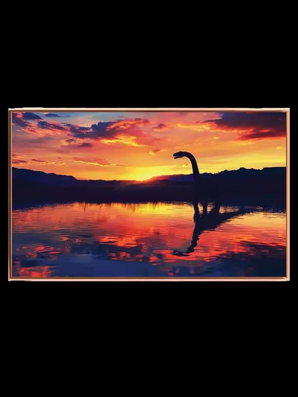 Mystical Sunset Dinosaur Silhouette Plakat