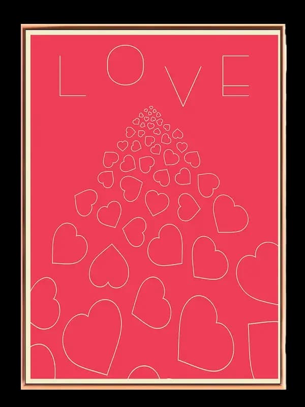 Hjerter ordet love med typografi linjetegning