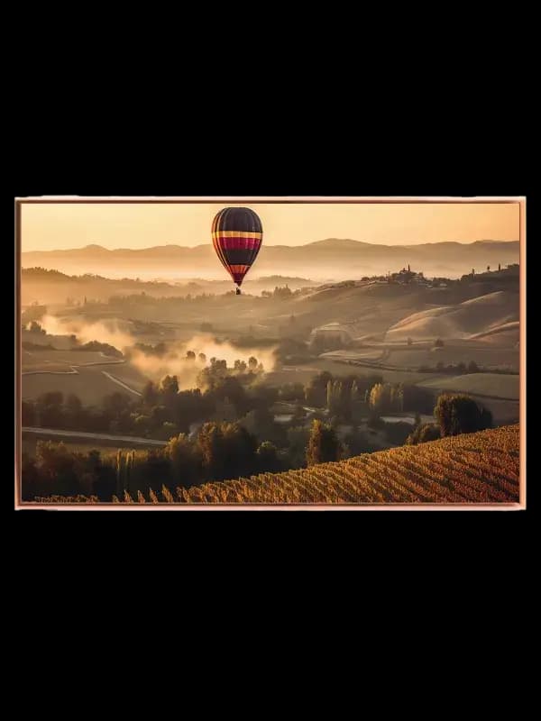 Varmluftballon Over Morgenlandskab Plakat