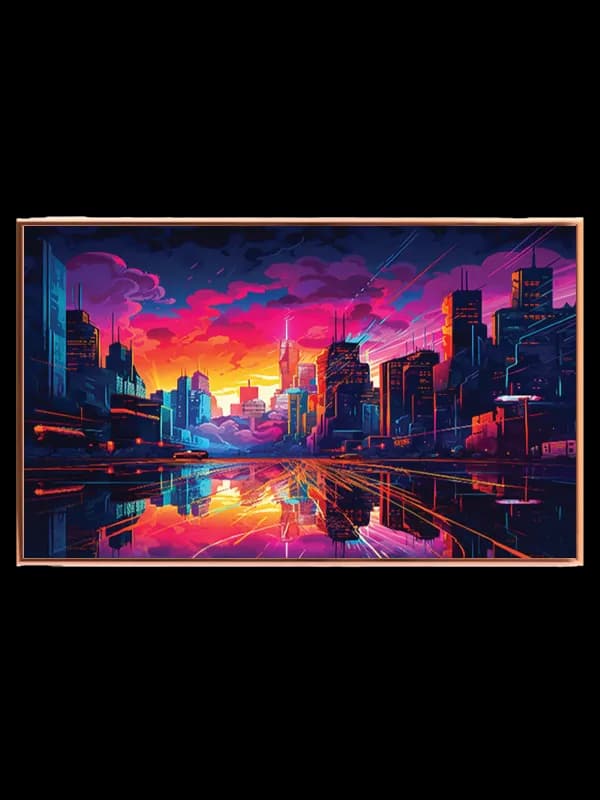 Grafisk Neonby ved Solnedgang