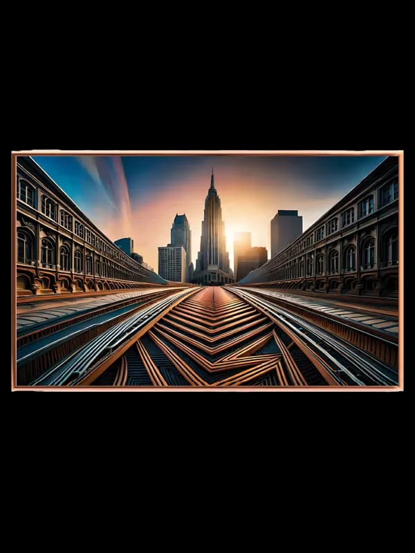 Skyskraber ved Spor i Solnedgang
