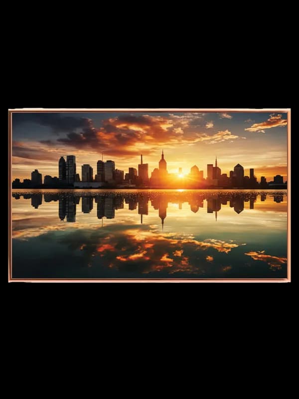 Skyline ved Solnedgang Spejling
