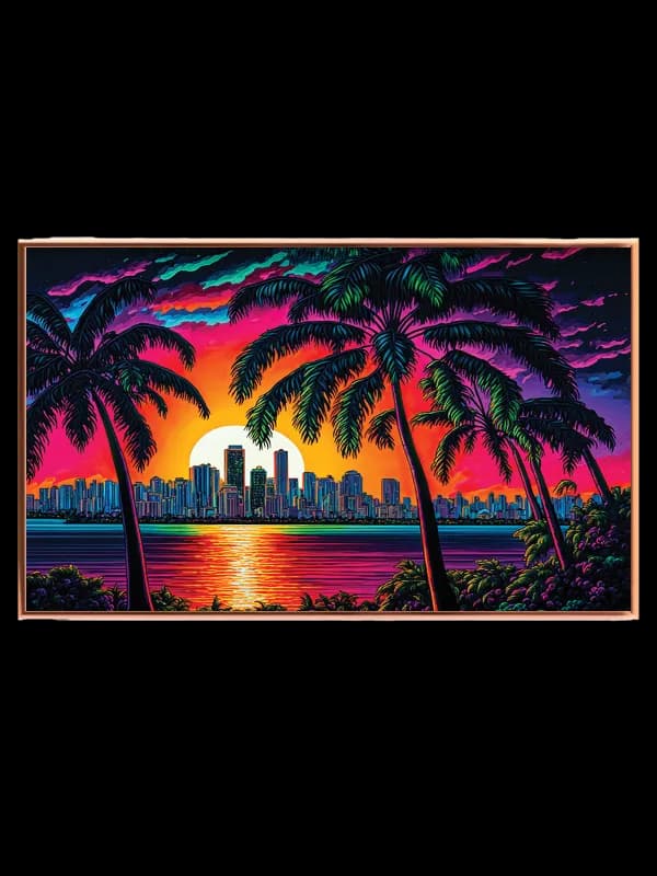 Neon Solnedgang Over Skyline