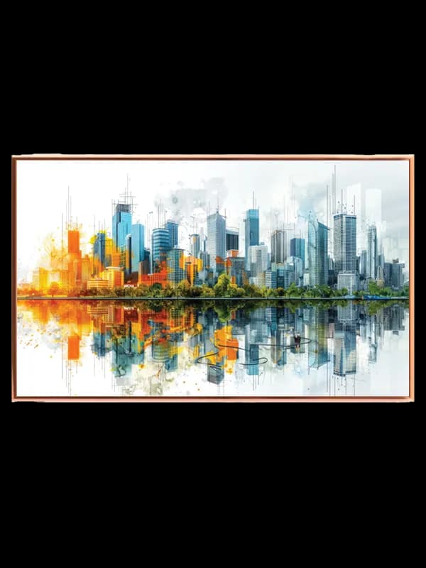 Akvararel Storby Skyline Refleksion