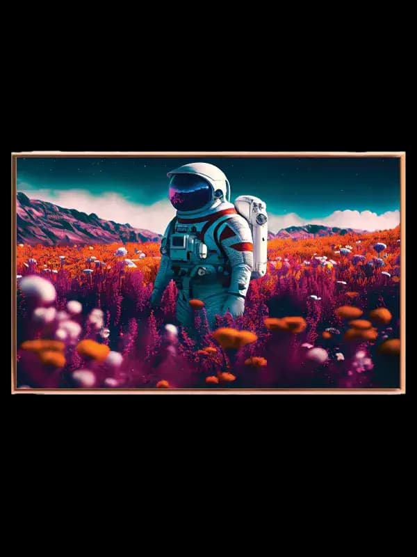 Grafisk Astronaut i Neonblomstereng