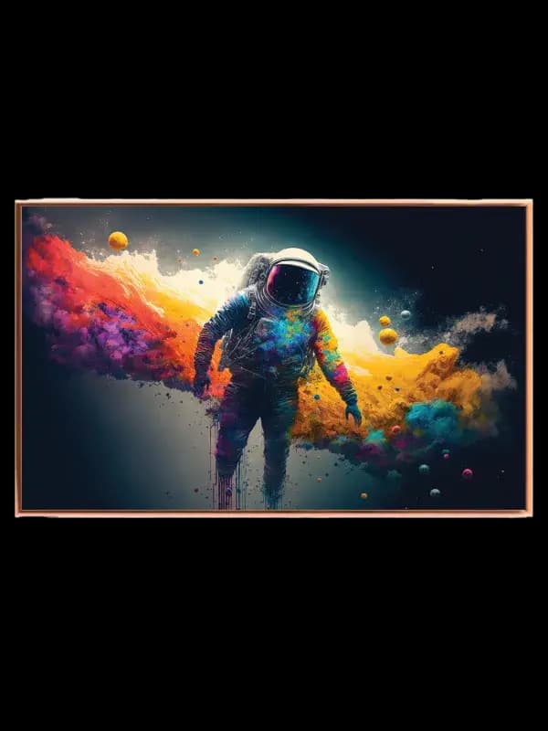 Astronaut i Farverig Kosmisk Sky