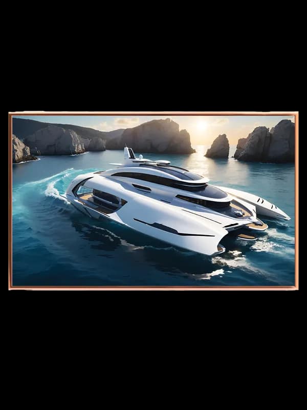Futuristisk Superyacht ved Klippekyst