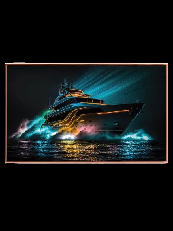 Neonbelyst Yacht i Natten