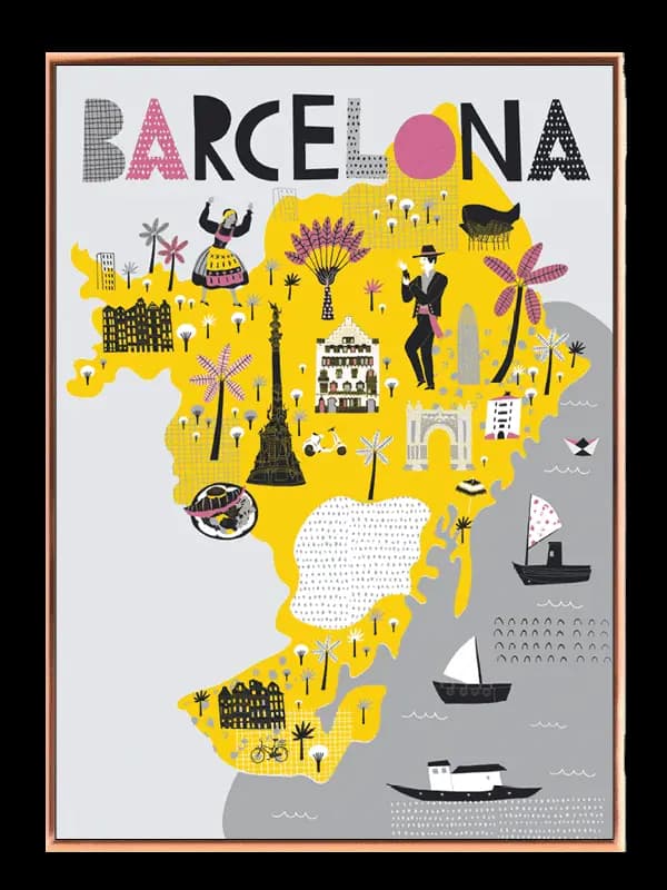 Colorful Barcelona City Map