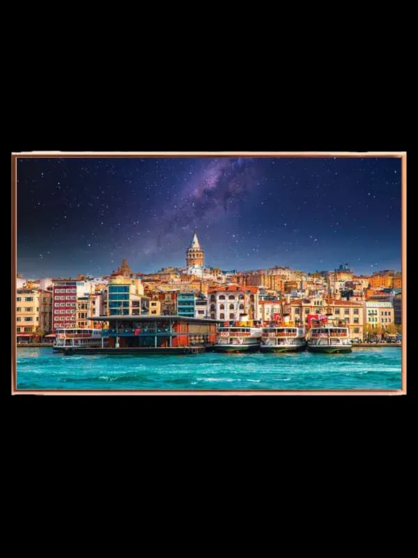 Night Sky Over City Waterfront
