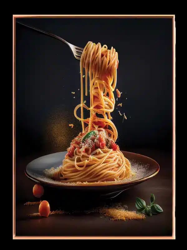 Spaghetti gaffel tallerken tomatsauce med madfotografi