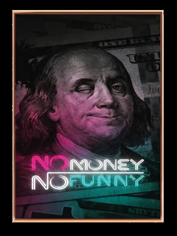 Pengeskeddelportrætneonskilt med typografiglødcollage
